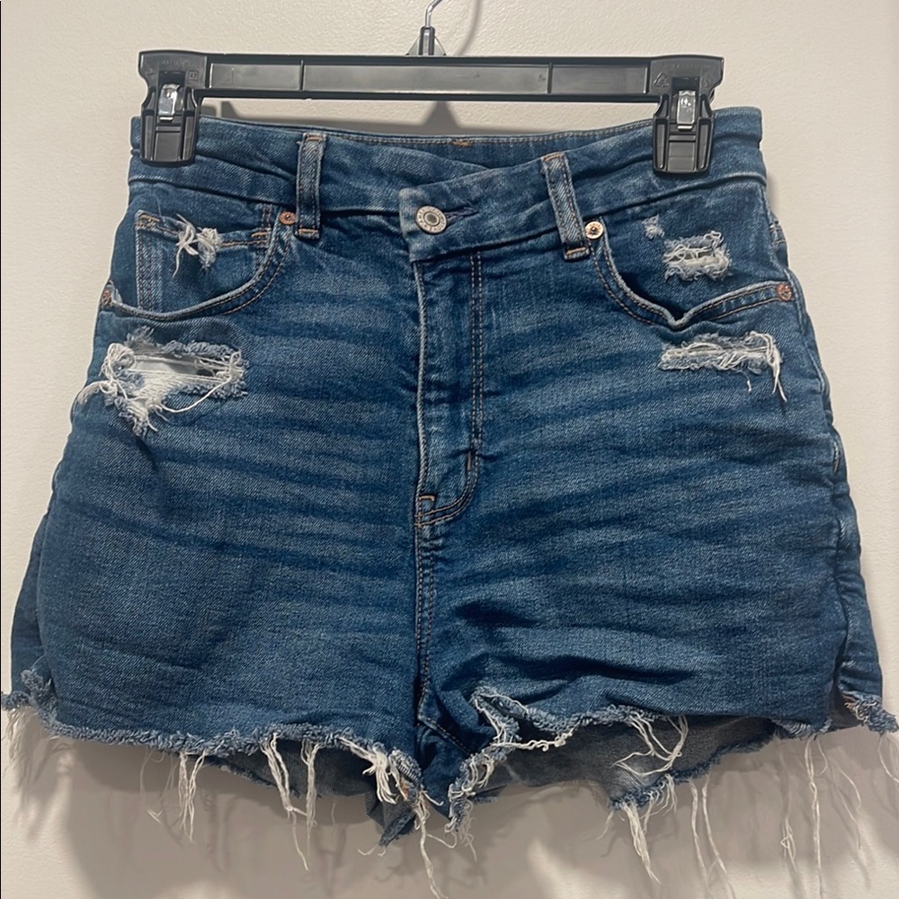 American Eagle Outfitters Blue Jean Shorts Distressed High-Waisted